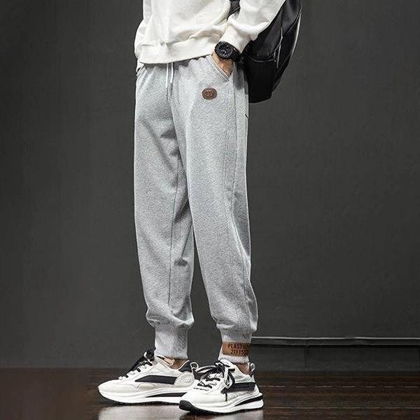 Gray Cotton Blend Elastic Waist Trouser for Men