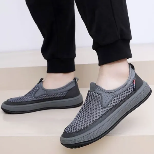 Breathable Mesh Hollow Men Casual Flat Shoes Slip On Soft Bottom Outdoor Walking